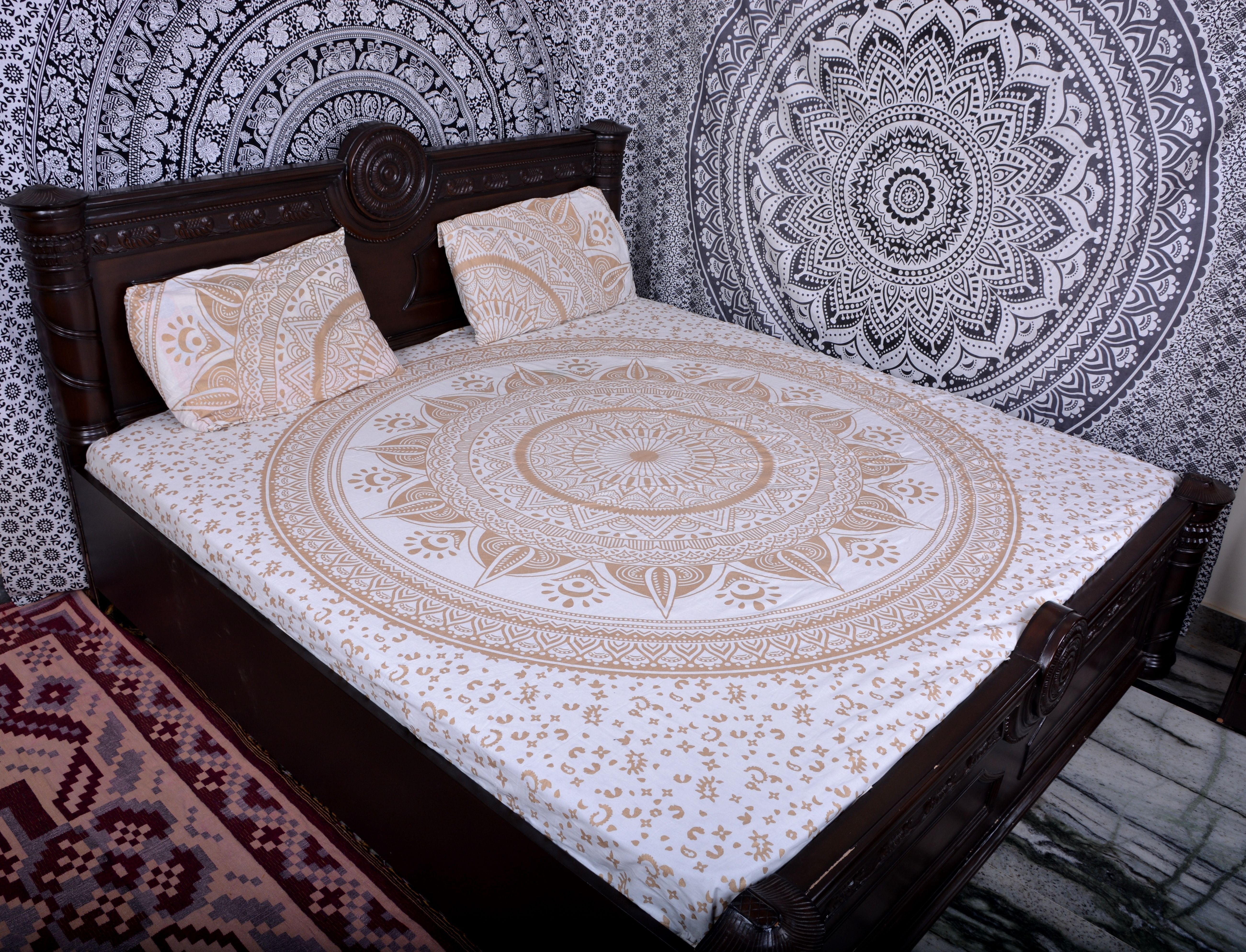 Indian Mandala Cotton Golden Duvet Cover