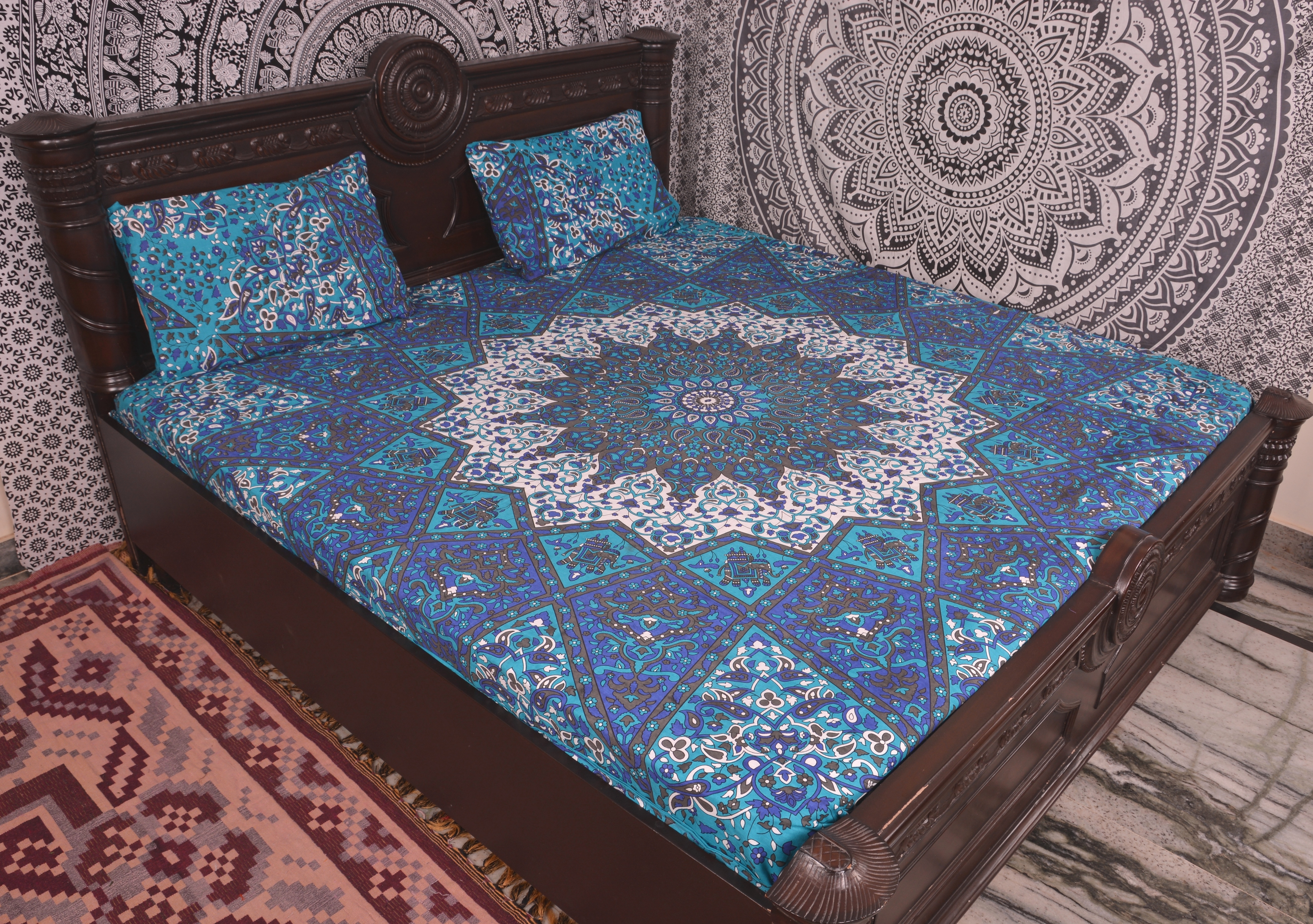 Indian Mandala Sky Blue Cotton Duvet Cover