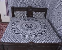 Indian Mandala Cotton Black Round Elephant Duvet Cover