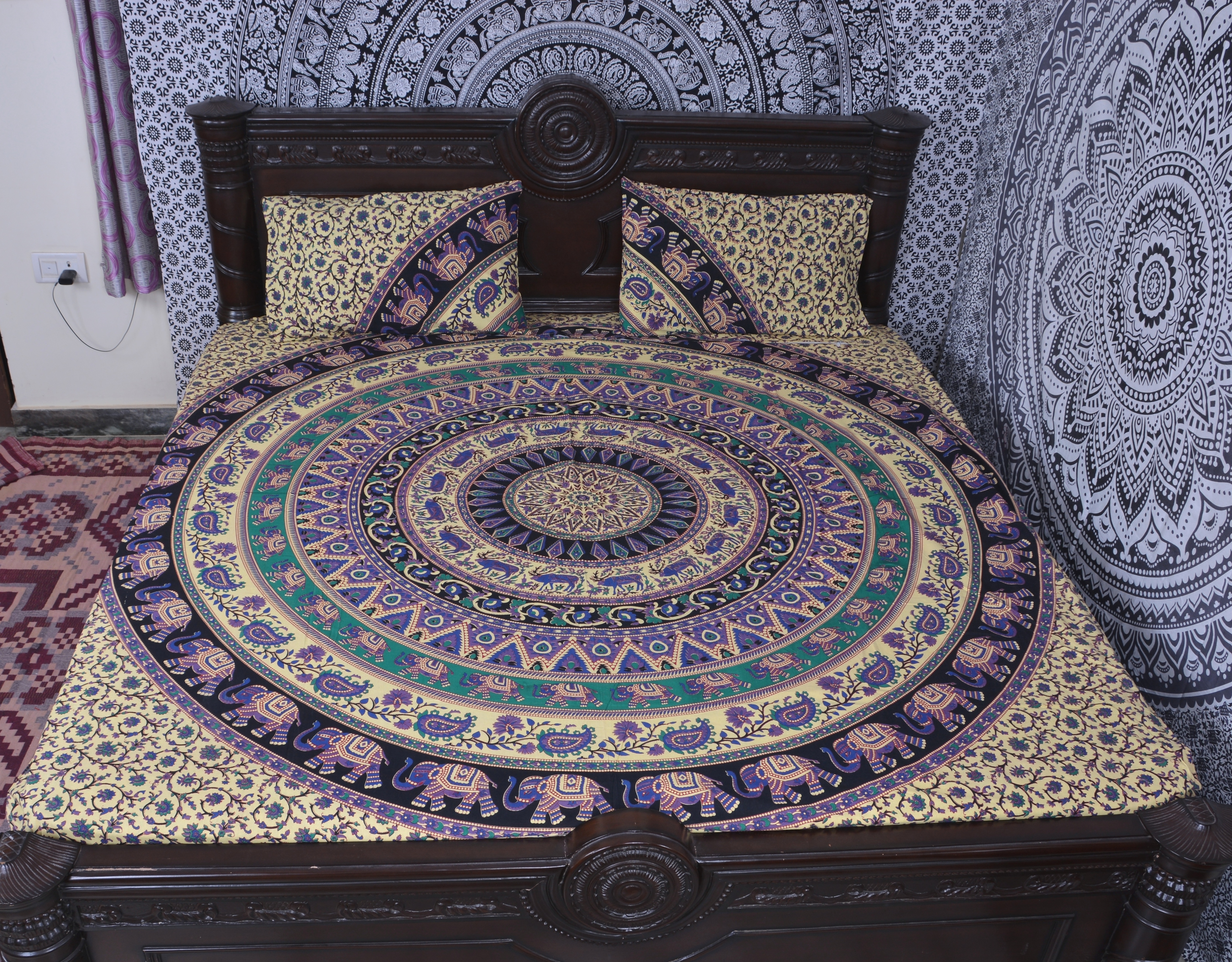 Indian Mandala Cotton Blue Elephant Duvet Cover