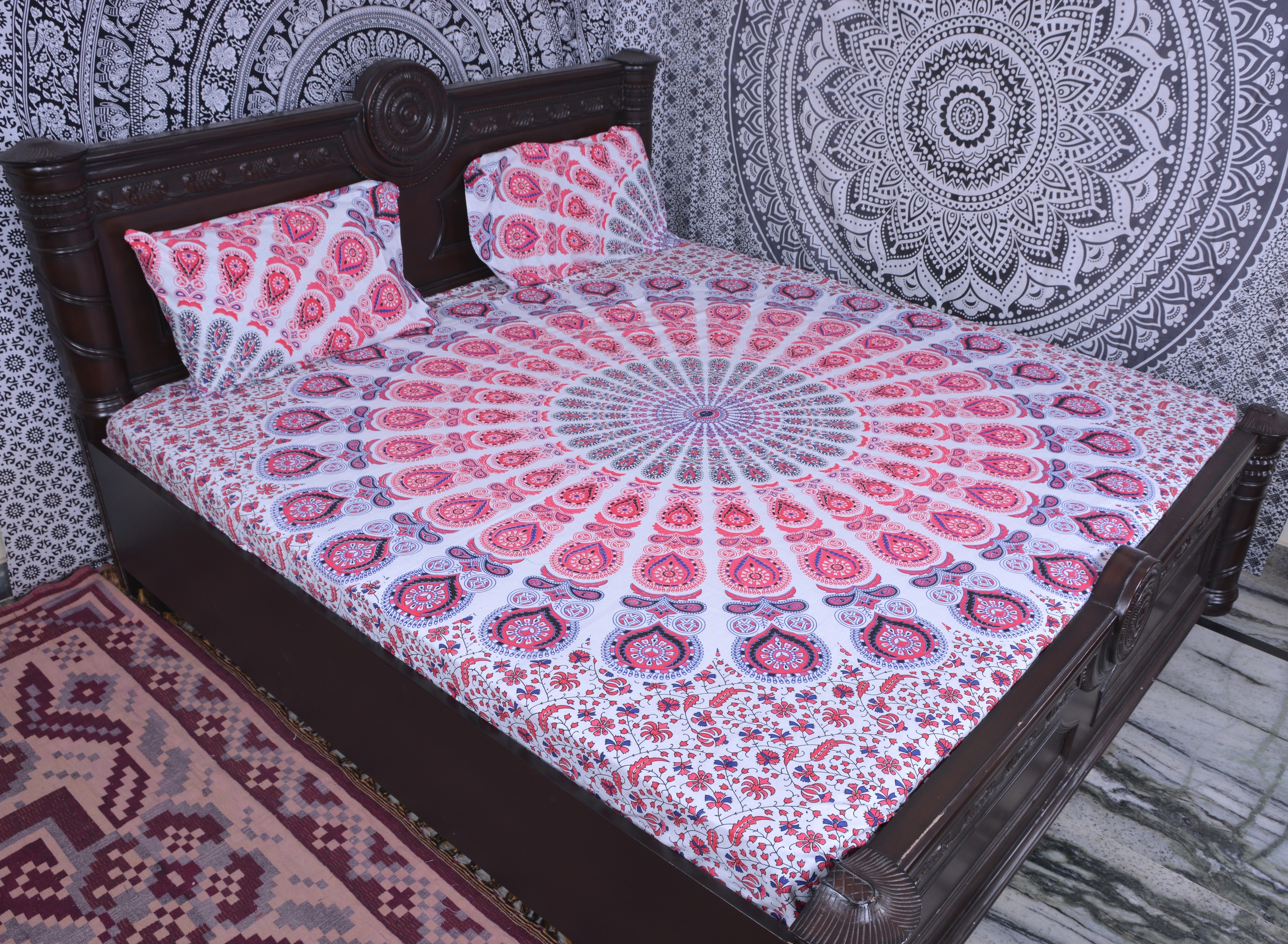 Indian Mandala Pink Round Cotton Duvet Cover