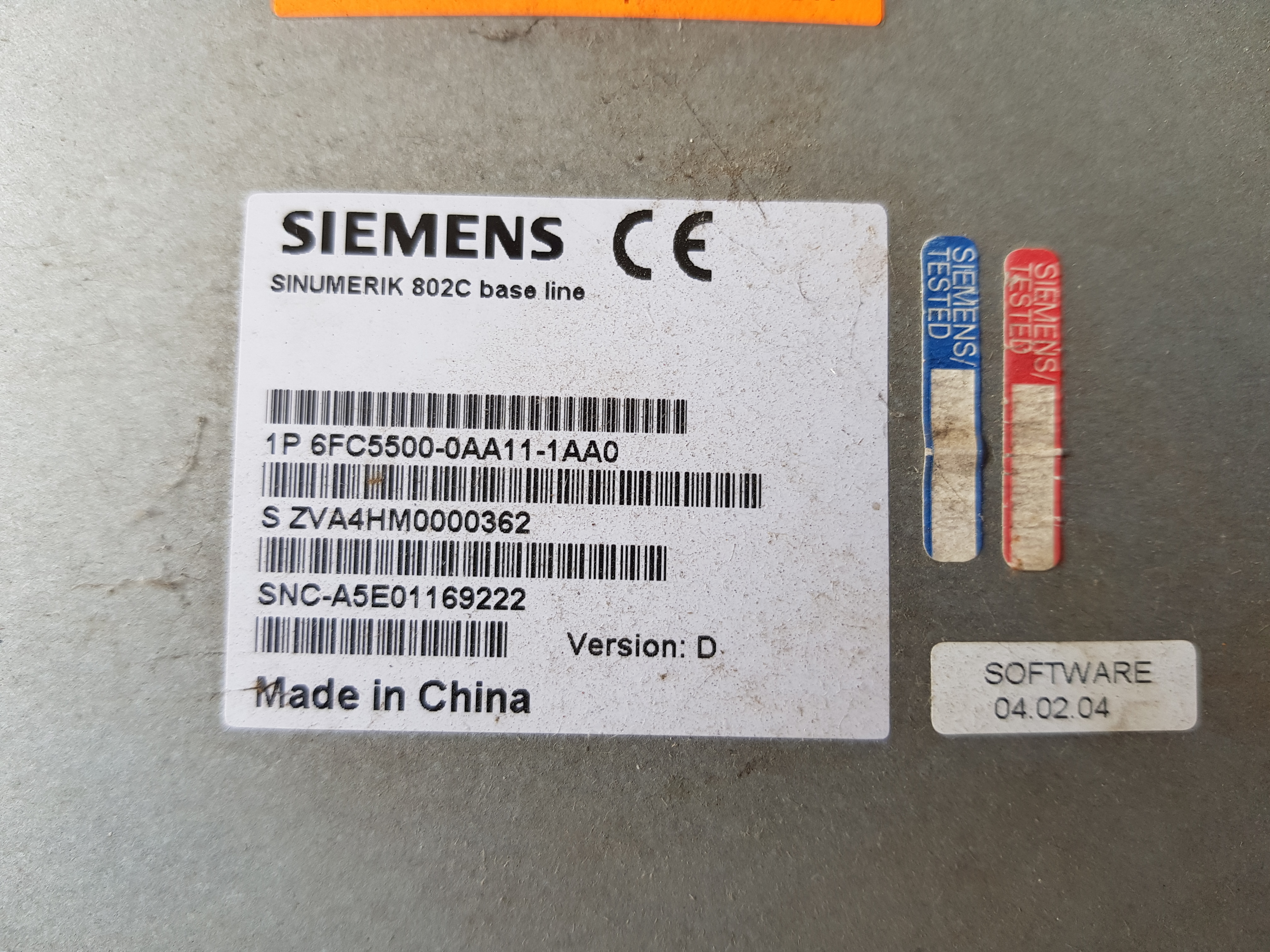 SIEMENS SINUMERIK 802C BASE LINE 6FC5500-0AA11-1AA0