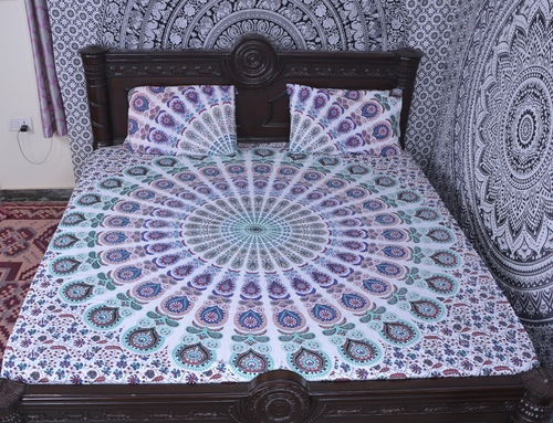 Indian Mandala Light Blue Round Cotton Duvet Cover