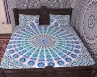 Indian Mandala Light Blue Round Cotton Duvet Cover