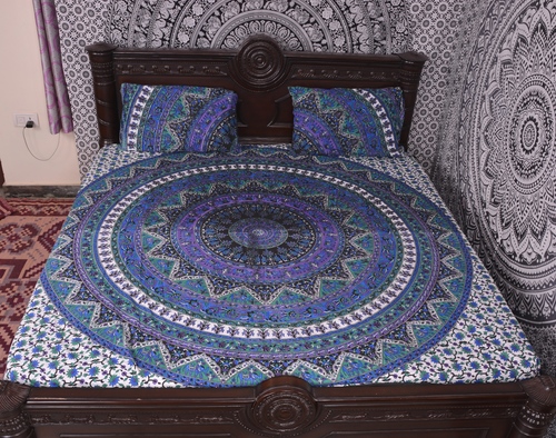 Indian Mandala Elephant Round Blue Cotton Duvet Cover