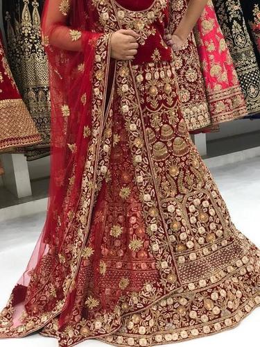 Maroon Red Bridal Lehenga Choli Chunri Designer Wedding Lengha Velvet Dress  Sari | eBay