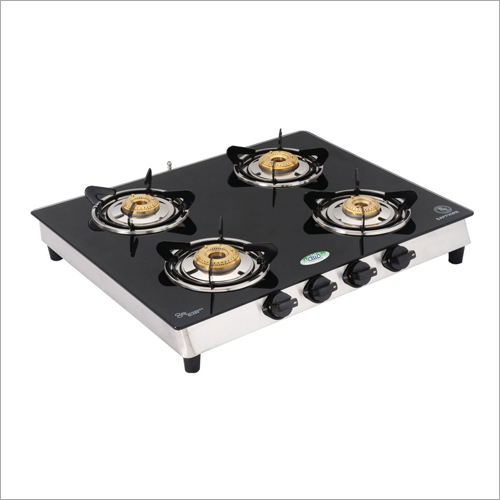 SS Frame Toughened Glass Top 4 Burner Gas Stove