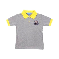 Kids School Uniform T-Shirts - Cotton, Multiple Sizes, Grey | Polo Collar, Embroidered Logo, Soft Fabric, Durable, Comfortable, Breathable, Easy Care