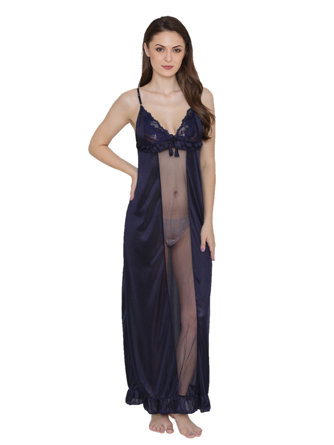 Beautiful Solid Satin Combo Maxi/Nighty/Night Gown/Night Dress/Nightwear  for Women and Girl (Black)