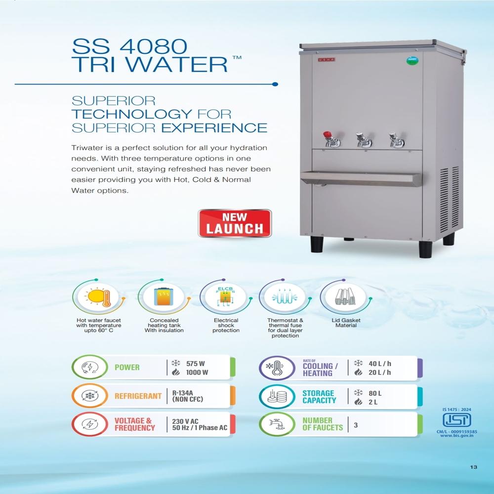 Hot And Cold Stainless Steel Water Cooler - Capacity: 40 To 150 Liters (different Capacities Available) Liter/day