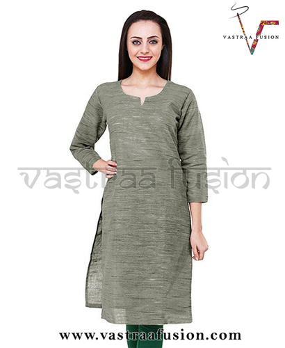 Khadi Look in Solid Colour South Cotton Kurti - Cotton Blended Jute 42 Inch Length Regular Fit 25 Multi Colors 3/4 Sleeve | Anti-UV Breathable Quick Dry No Fade Washable
