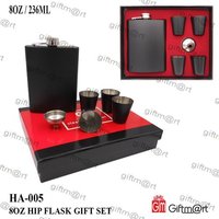 8 Oz Hip Flask Gift Set With 4 Glass Set - Brass & Steel, Rectangle Shape, Black Finish | Modern Bar Accessories, Lightweight At 240g