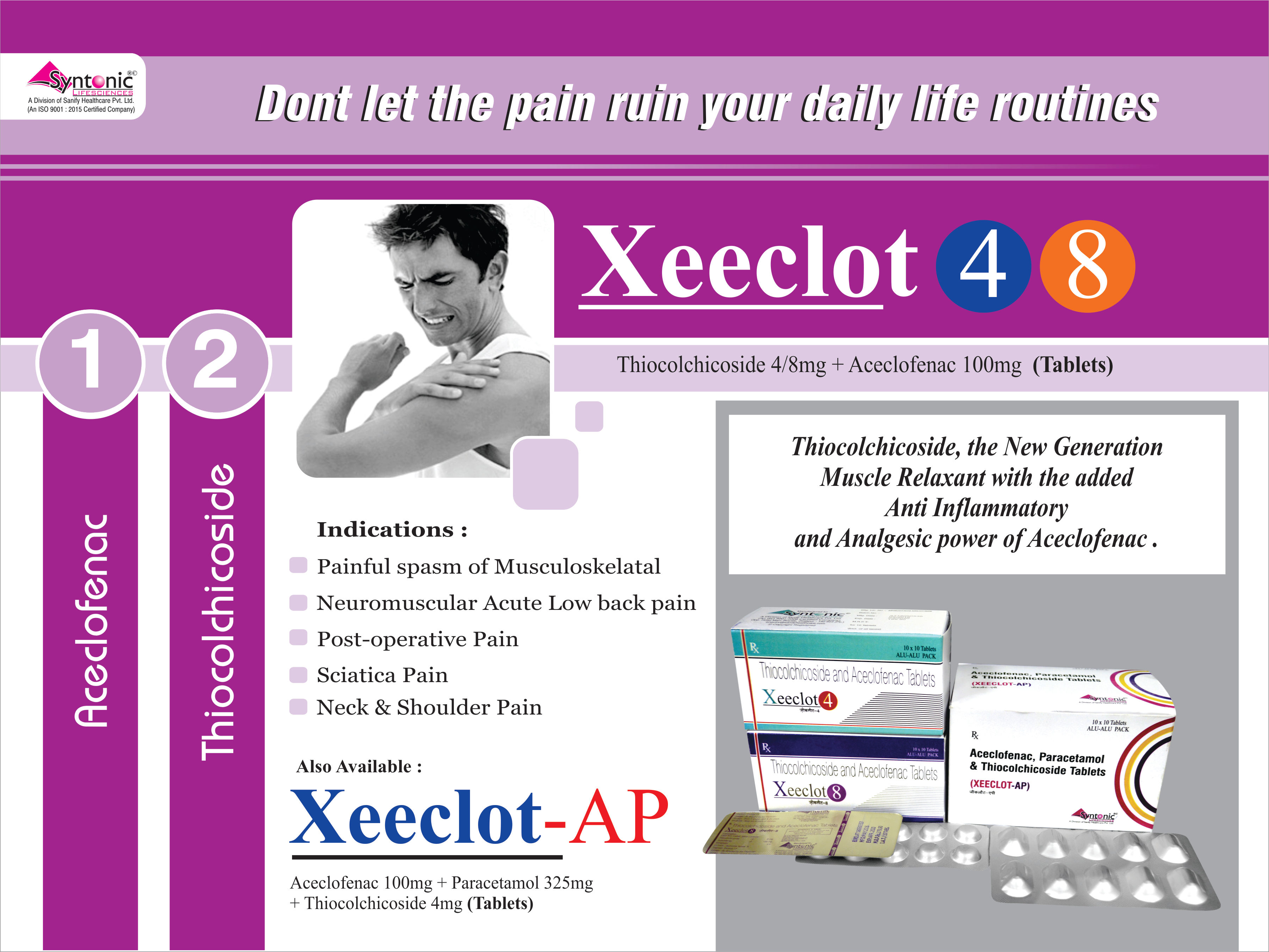 Thiocolchicoside 8mg + Aceclofenac 100mg Tablets