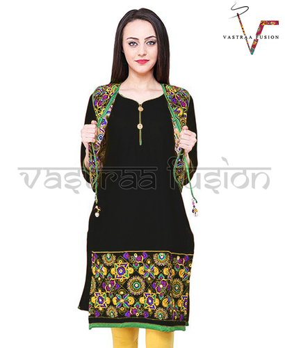 Ladies Embroidery Work With Matching Jacket Kurti - Cotton Blended Jute, Size 36-50 inches, Multi Color | Breathable, Anti-Wrinkle, Plus Size, Quick Dry, Casual & Festive Wear