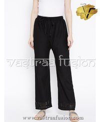 Khadi Bottom Palazzo Pants - Cotton Flex, Free Size, Available In 25 Colors, Regular Fit, 40 Inch Length, Washable, Plain Pattern With Lace Decoration