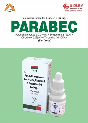 Paradichlorobenazene 2.0% w/v, Benzocaine 2.7% w.v, Chlorbutol 5.0% Turpentine oil 15% Ear Drop