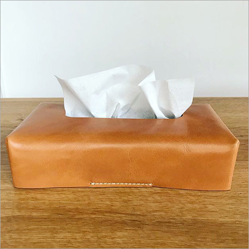 brown leather tissue box holder