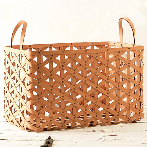 Leather Magazine Basket With Loop Handle