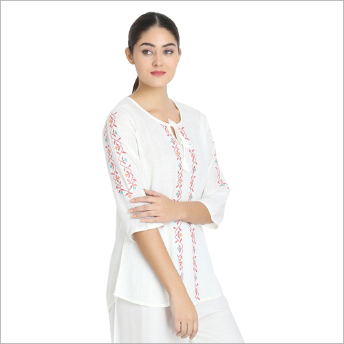 Different Color Available White Embroidered Top