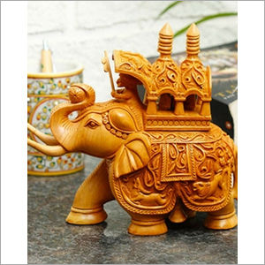 Hand Curved Wooden Ambabari Elephant Statue