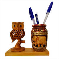 Smooth Hand Carved Design Wooden Pen Stand Holder