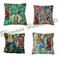 Handmade New Farida Kahlo Print Cushion Cover - 100% Cotton, 18x18 Inch, Multi Color | Machine Washable, Ethnic Style, Zipper Closure, Perfect For Home Decor