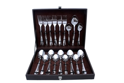 Shapes Rose Cutlery Set - Stainless Steel, 18 Pieces With Wooden Box | Elegant Mirror Finish, Durable Thick Stems, Timeless Design