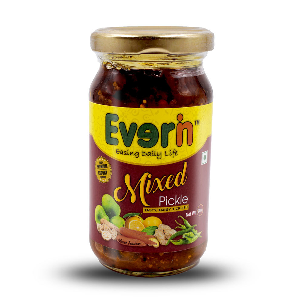 200 Gram Mixed Pickle - Glass Jar Packaging, 200g x 24 Pcs, Spicy Flavor, Shelf Life 18 Months, Ingredients: Mixed Spices & Vinegar