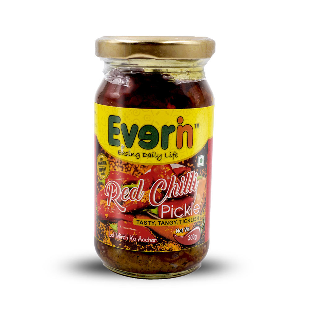 200 Gram Red Chilli Pickle - Glass Jar, 60MM Depth, Spicy & Tangy Flavor | Ingredients: Red Chilli, Vinegar Preservation, Salty & Sour Taste
