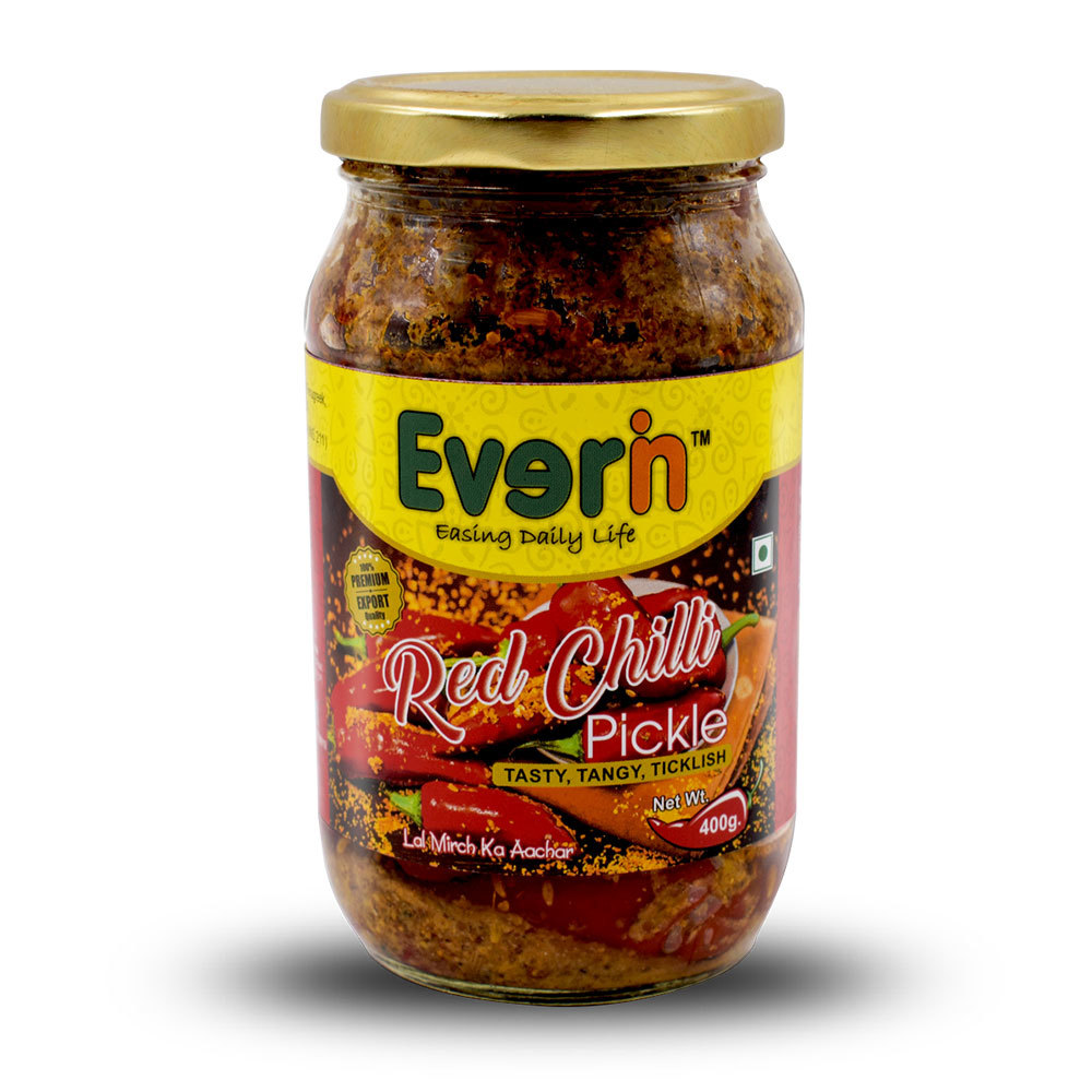 400gm Red Chilli Pickle - Pet Bottle, 12 Units per Carton | Vinegar Preserved, Salty & Spicy Taste, Sliced & Round Shape, 12 Months Shelf Life