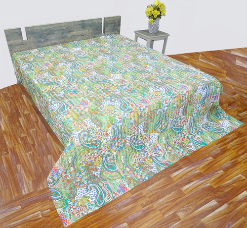 Kantha Bed Cover Paisley Design By NIKITA HOME FURNISHINGS
