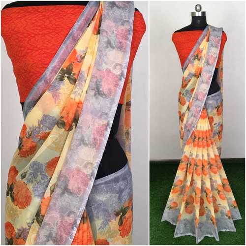 Pink Orange Red Blue Pink Georgette Printed Sarees