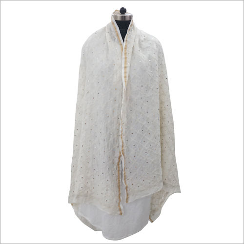 Lucknowi White Dupatta