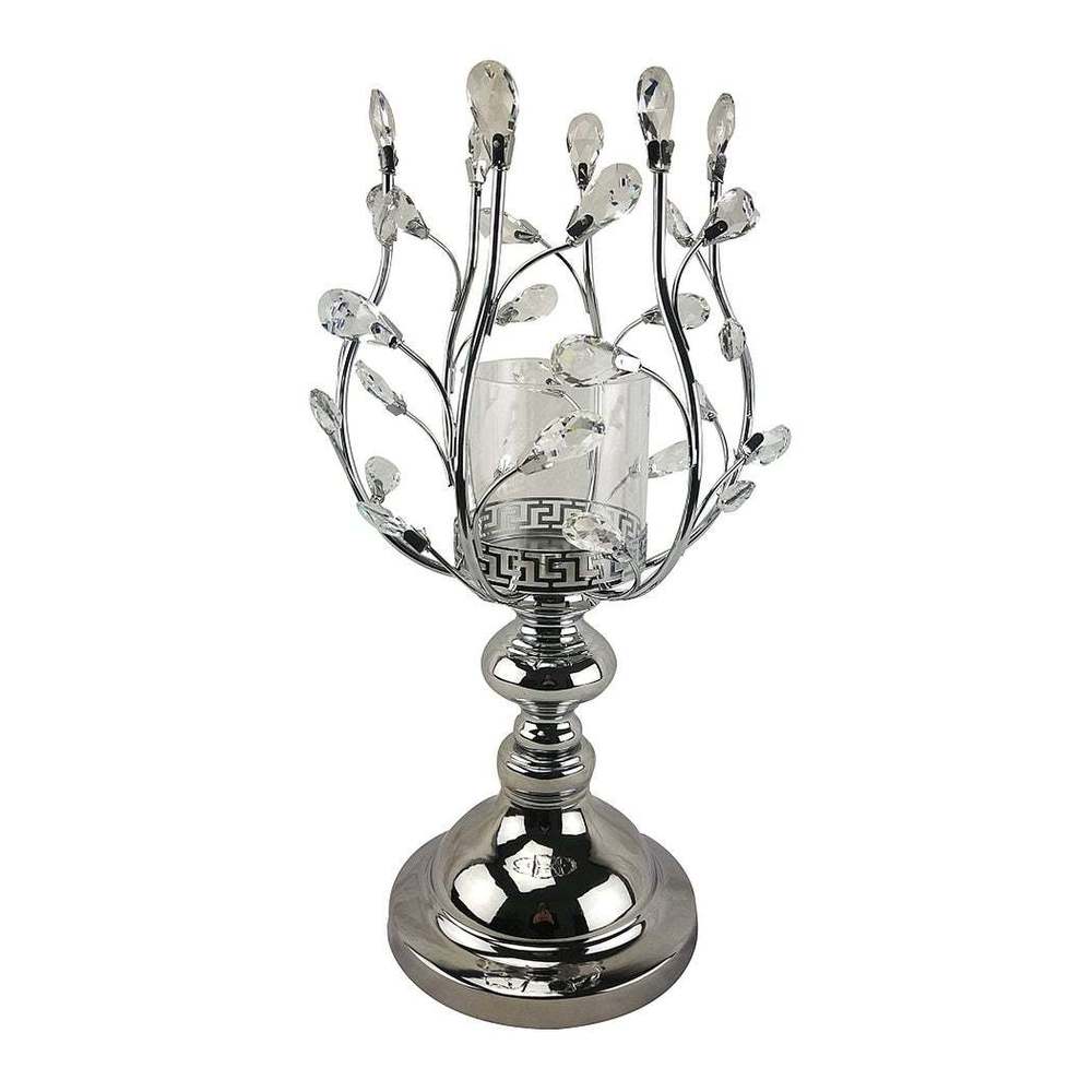 Crystal Design Silver Tall Metal Candle Holder
