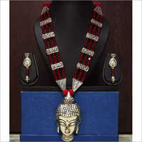 Oxidised Beaded Buddha Necklace Set