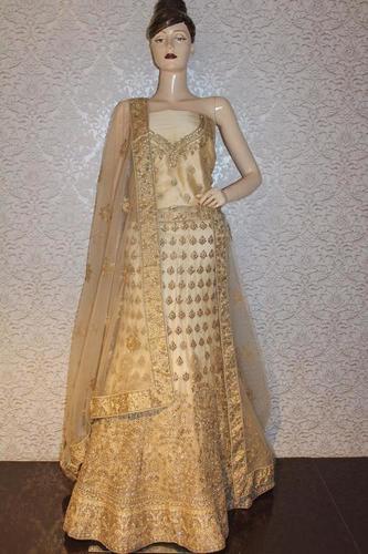 Ladies Embroidered Lehenga - Net Base, Customized Size, Gold Color | Machine Embroidery, Netted Dupatta, Elegant Ethnic Wear for Women