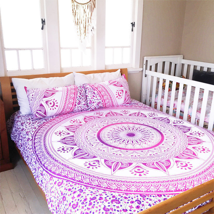 Indian Mandala Cotton Pink Flower Duvet Cover