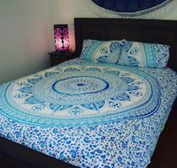 Indian Mandala Blue Flower Cotton Duvet Cover