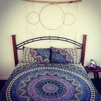 Indian Mandala Blue Round Cotton Duvet Cover