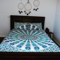 Indian Mandala Round Green Cotton Duvet Cover