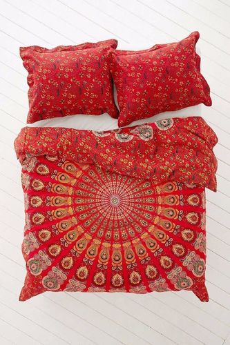 Red Cotton Mandala Duvet Cover Queen Size - Length: 90 Inch (In)