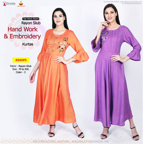 New Rayon Embroidery Designer Party Wear Kurtis in 2 Colors