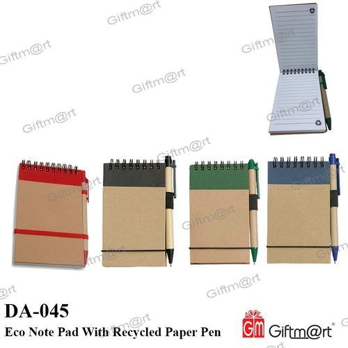 Eco Note Pad With Recycled Paper Pen
