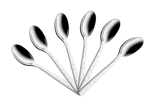 Shapes White Dot Tea Spoon 6 Pcs - Stainless Steel Mirror Finish Silver Color | Durable Thick Stems Soft-Curved Edges Elegant Design
