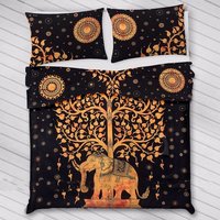 Indian Mandala Cotton Orange Elephant Tree Duvet Cover