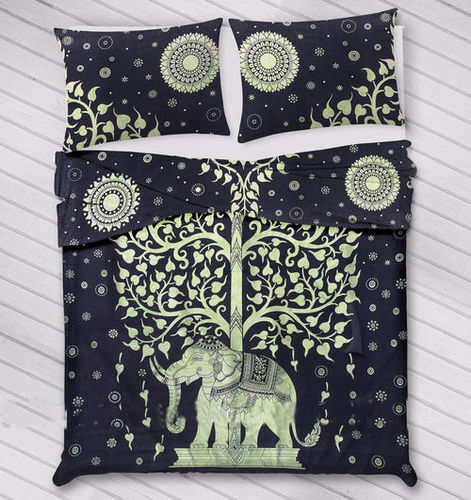 Indian Mandala Cotton Green Elephant Tree Duvet Cover