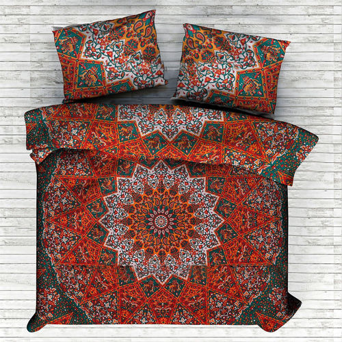 Indian Mandala Orange Small Flower Cotton Duvet Cover