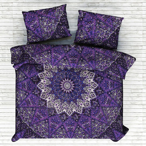 Indian Mandala Purple Small Flower Cotten Duvet Cover