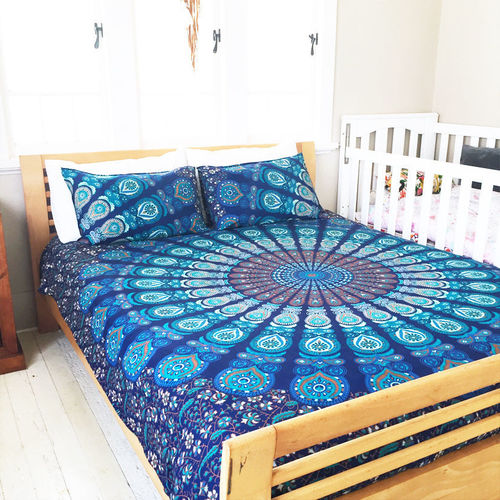 Indian Mandala Blue Round Bold Cotton Duvet Cover