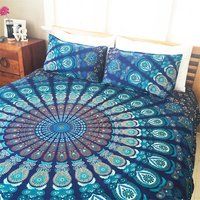 Indian Mandala Blue Round Bold Cotton Duvet Cover